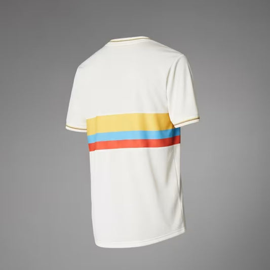 Camiseta Selección Colombia 100 Años vista posterior franjas tricolor amarillo azul rojo edición limitada